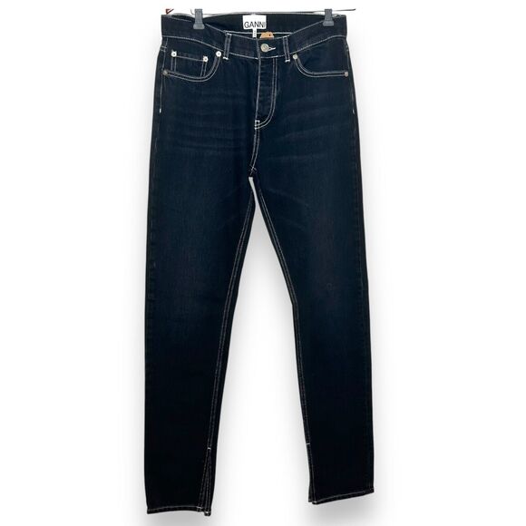 GANNI Sheldon Black Slit Hem Straight Leg Jeans Cotton Size 28 x32 Classic Denim - Picture 4 of 12